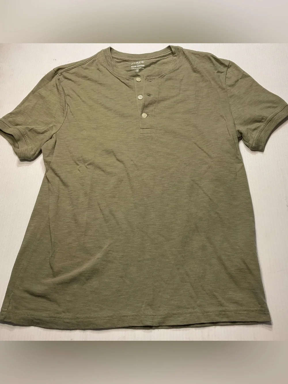 J.CREW Slub Cotton Olive/Army Green Henley Button Short Sleeve T-Shirt Men Sz M